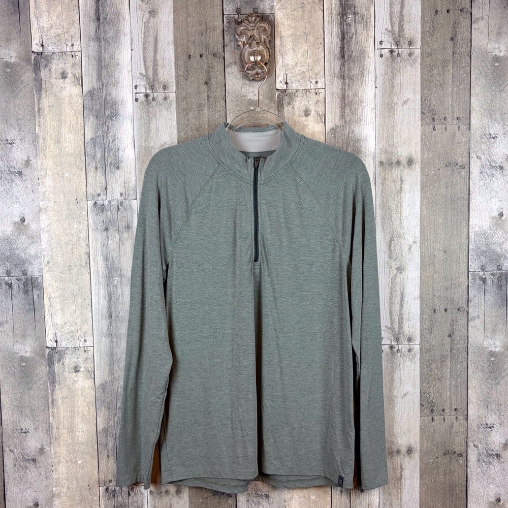Free Fly Quarter-zip Cotton Pullover in Heather Green Size Medium.